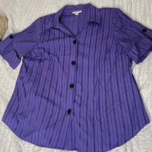 Dressbarn Womens Plus 22/24 Button Down Purple Shirt Set Collared